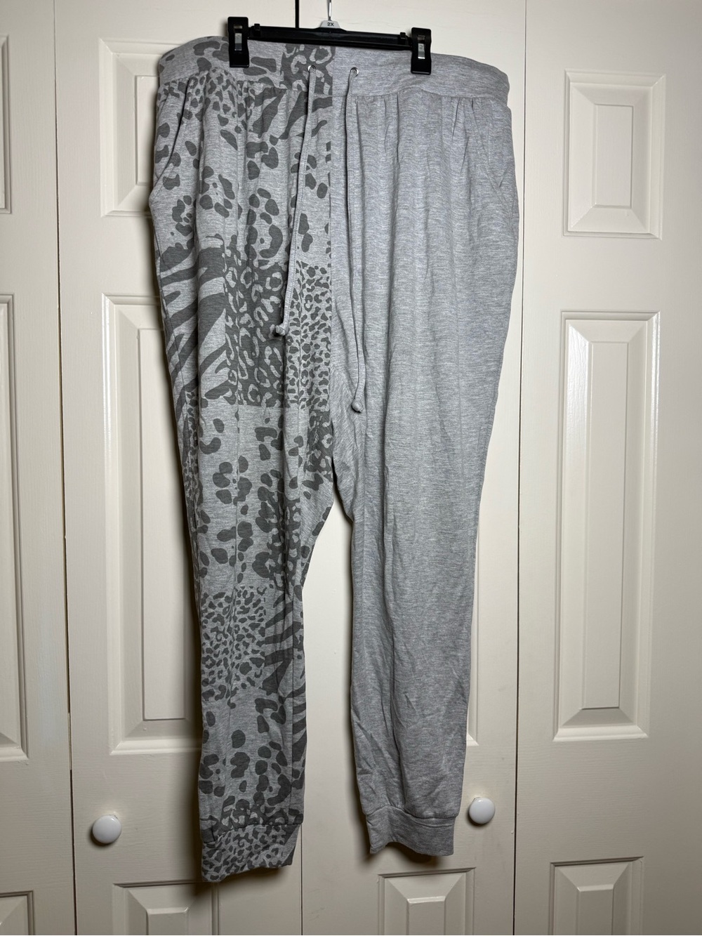 Gray Animal Print Mixed Joggers
